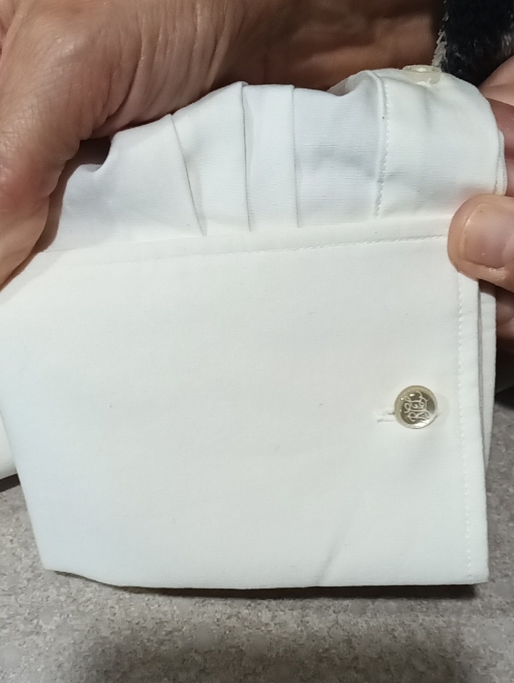 Lauren Ralph Lauren Voyage White Button Down Monogram Cuff Button Cotton Medium - Picture 5 of 7